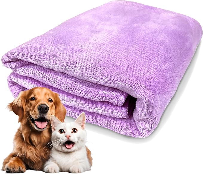 Extra Large Dog Towel Soft Absorbent Bath Pet Towels for Drying Dogs, Elastic Terry Microfiber Soft Towel, Machine Washable, Quick Dry, Multipurpose (L, XL, 2XL) (Purple, L)