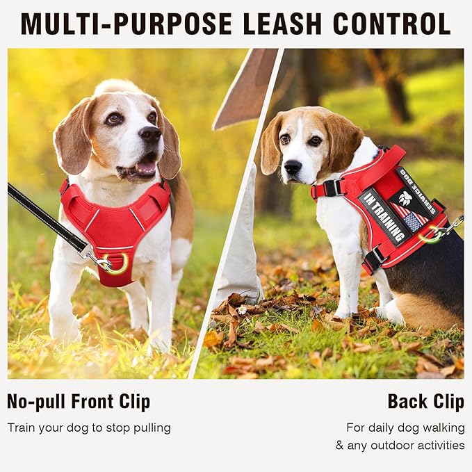 WINSEE Service Dog in Training Harness with 5 PCS Patches, Reflective Tactical Dog Vest Harness, Adjustable Soft Oxford Pet Harness with Easy Control Handle, Hook & Loop Panels for Walking Hiking