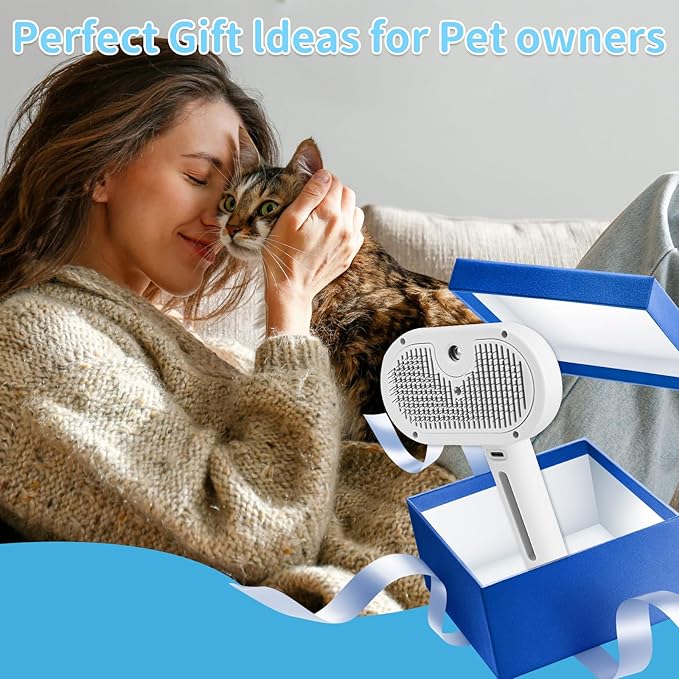 Dog Brush for Shedding, Cat Brushes for Indoor Cats, Cat Brush for Shedding - Pet Grooming Supplies with Steam, Hair Removal Comb Spray for Long-Haired Cats and Dogs (White)