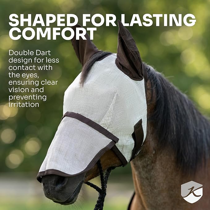 Kensington UV Fly Mask with Fleece Trim - Protective Mask with Dual Ear Opening & Forelock Freedom - Large, Imperial Jade