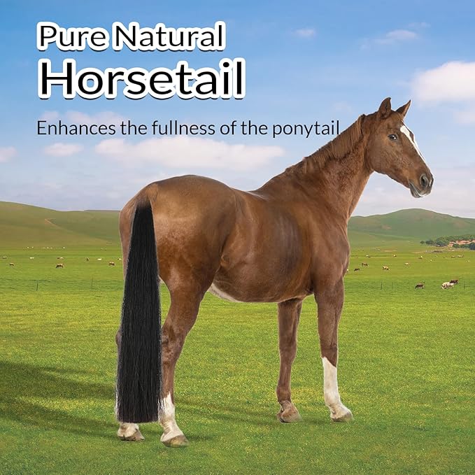 Horse Tail Extension with Braided Horsehair Loop, Blunt Cut Bottom, 3/8 lb, 28-30 inches (Natural Black)