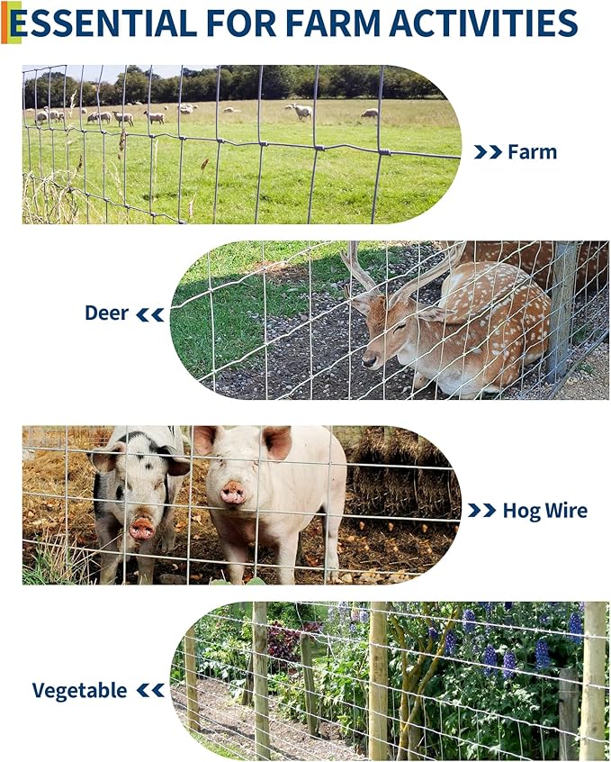 Cattle Farm Fence, 4ft x 164ft Galvanized Wire Fencing for Goat Deer Yard Livestock Animals Protection