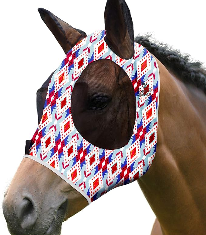 Harrison Howard Super Comfort Stretchy Fitting Horse Fly Mask with UV Protection Soft on Skin with Breathability Tribal Abstract Pony
