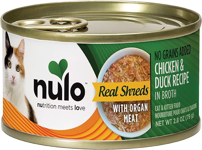 Nulo Real Shreds with Organ Meat Wet Canned Cat Food, Chicken & Duck, 2.8 Ounce, 12 Cans