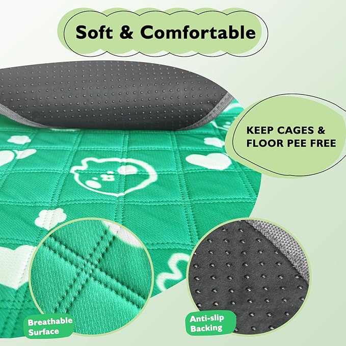 4 Pack Guinea Pig Bedding - Washable Guinea Pig Liners for Midwest Cage, Waterproof Reusable Pee Pads Super Absorbent Mats for Small Animals Pet Rabbit Bunny Hamster Rat (Green, 48 x 24 Inch)