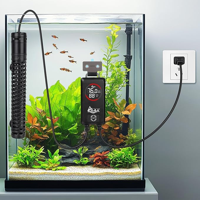 AQQA Aquarium Heater,Submersible Fish Tank Heater 59-93°F/15-34°C External Controller,Rapid Heating,Ultra-high Temperature Protection,Automatic Power-Off When Leaving Water (500W for 80-135 Gallon)