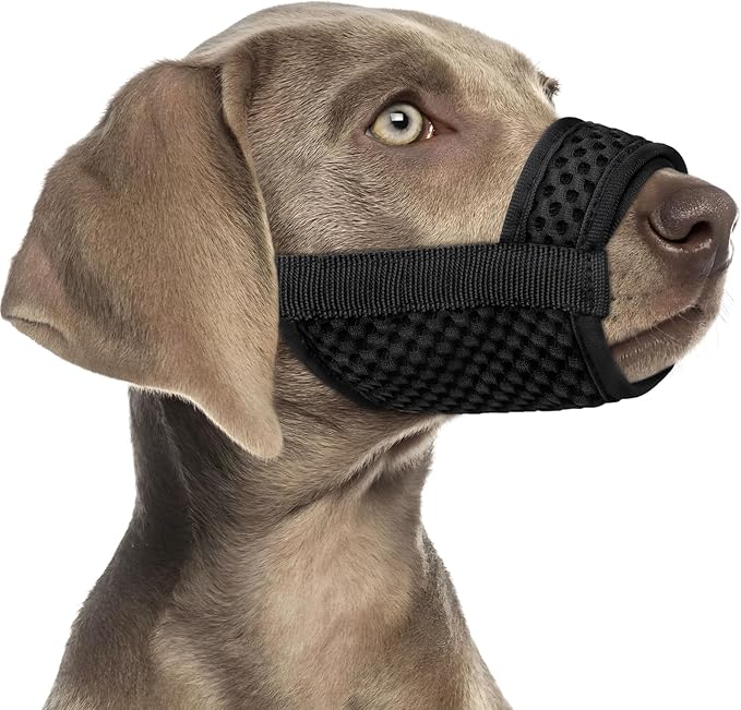 Mayerzon Dog Muzzle with Hook and Loop for Large Medium Small Dogs, Patented Soft Mesh Beagle Labrador Puppy Muzzles for Biting Chewing Grooming, Breathable, Adjustable, Allows Panting (Black, S)