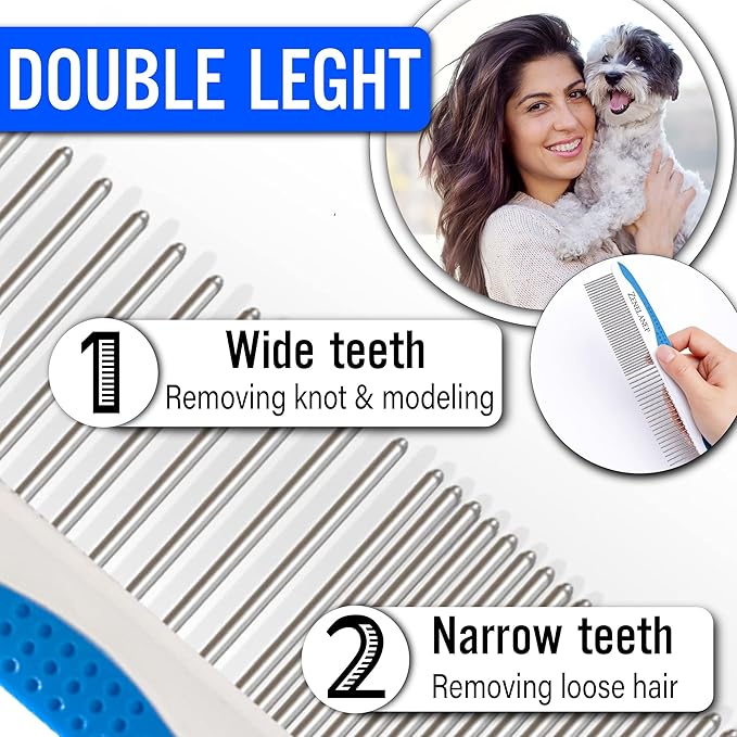 Dog Grooming Comb for Matting – Metal Dematting Comb with Stainless Steel Teeth & Non-Slip Handle (Style 1)