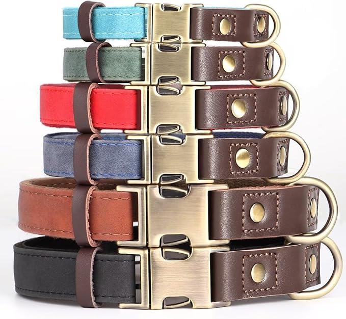 Didog Soft PU Leather Dog Collar for Large Dogs,Classic Adjustable Dog Collars with Quick Release Metal Buckle,Easy Clean and Comfortable with Nylon Lining,Light Blue,L Neck 15-23"