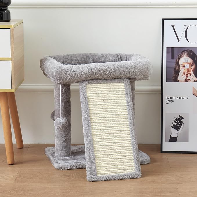 17.7-inch Small Cat Tree Tower with Scratching Post for Indoor Cats,Light Grey