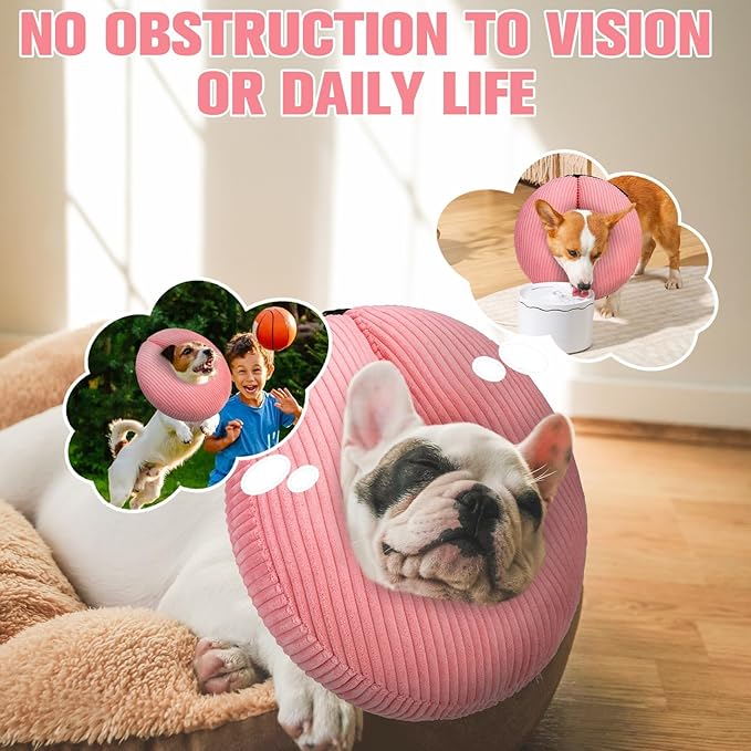 BINGPET Inflatable Dog Cone Collar Alternative After Surgery,Soft Recovery Cone for Dogs to Stop Licking,Protective Neck Donut E Collar Adjustable for Small Medium Large Dogs & Cats(Pink,M)