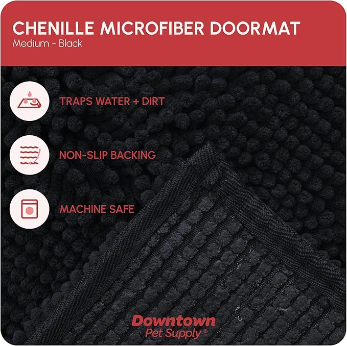 My Doggy Place Microfiber Dog Mat for Muddy Paws, 31" x 20" Black - Absorbent and Quick-Drying Dog Paw Cleaning Mat, Washer and Dryer Safe - Non-Slip Rubber Backed Dog Floor Mat, Medium