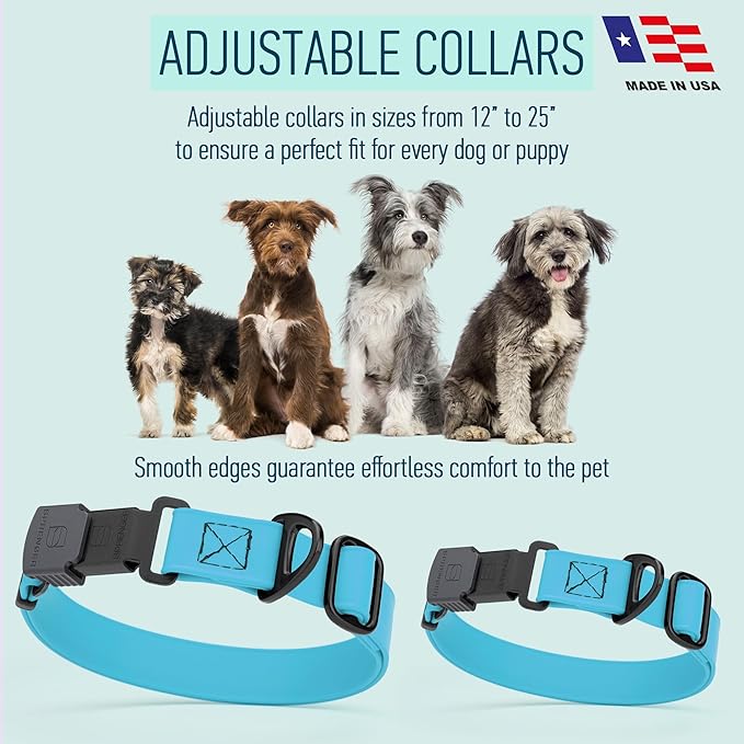 Dogline Biothane Waterproof Dog Collar with Herm Sprenger Stainless Steel Quick Release Buckle – Heavy Duty Tactical Durable Collar for Dogs – Comfortable and Safe Pet Collar, W 3/4" L 12-19" Sky Blue