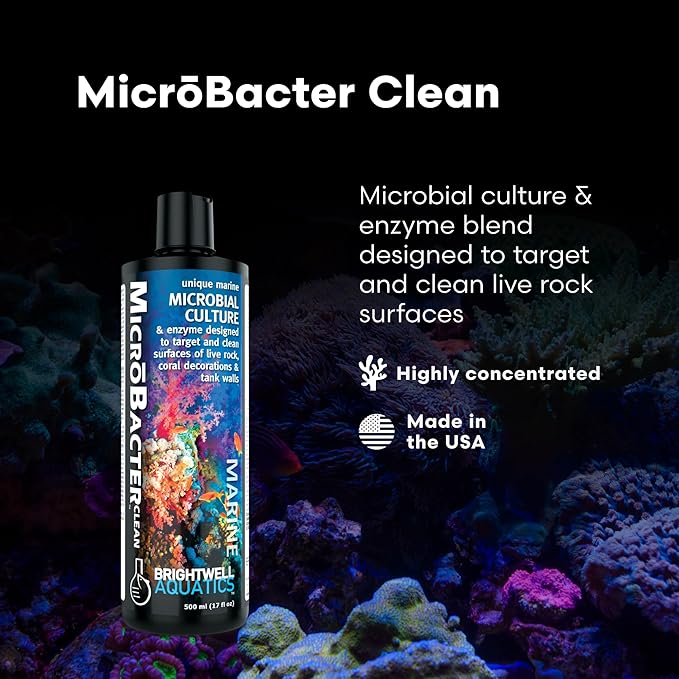 Brightwell Aquatics MicroBacter Clean - Microbial Culture & Enzyme Blend Fish Tank Cleaner - Cleans Live Rock Surfaces for Saltwater Fish Habitats - Aquarium Water Treatments, 16.9 fl oz