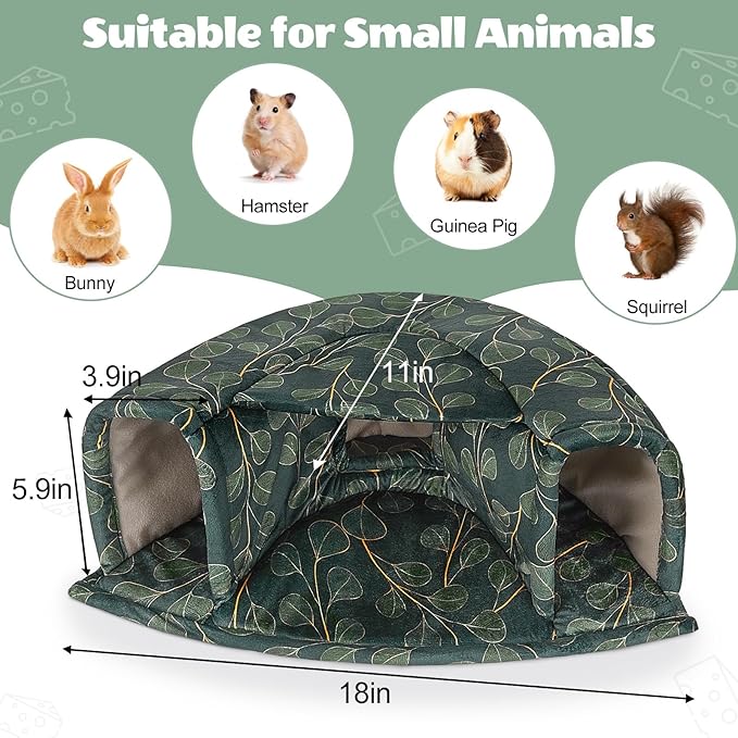 Unicorn Catcher Guinea Pig Hideout Large Guinea Pig Bed Cozy Guinea Pig House Warm Guinea Pig Tunnel Washable Guinea Pig Accessories for Small Pet Hamster/Chinchilla/Bunny, Green