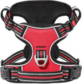 Timos Dog Harness Medium Sized, No Pull with Neck Lockable Snap,No Choke Front Clip Dog Reflective Harness,Adjustable Metal Rings 3 Buckles,Easy Control Handle for Medium Dogs Red M