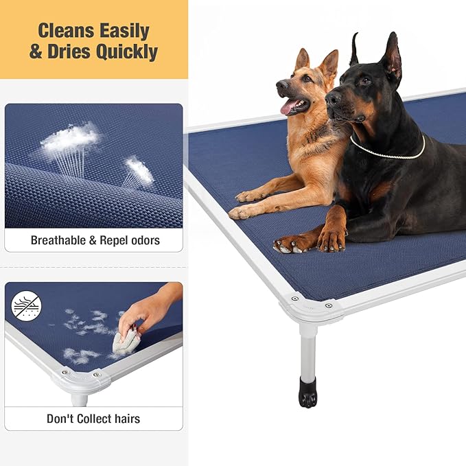 Veehoo Chew Proof Elevated Dog Bed - Cooling Raised Pet Cot - Silver Aluminum Frame and Durable Textilene Mesh Fabric, Unique Designed No-Slip Feet for Indoor or Outdoor Use, Blue, XX-Large, CWC2003