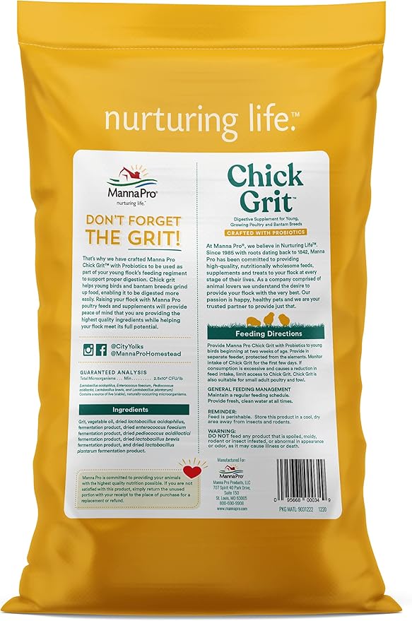 Manna Pro Chick Grit, Digestive Supplement for Young Poultry and Bantam Breed, Probiotics to Support Digestion, No Artificial Ingredients or Preservatives, Insoluble Crushed Granite, 25 lbs