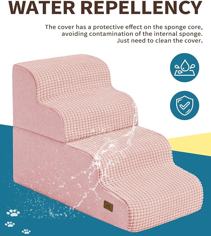 Dog Step for Bed, Dog Stair 4-Step 35D Pet Stair 19.7" H for High Bed or Sofa Non-Slip Balanced Pet Step Indoor, Pink