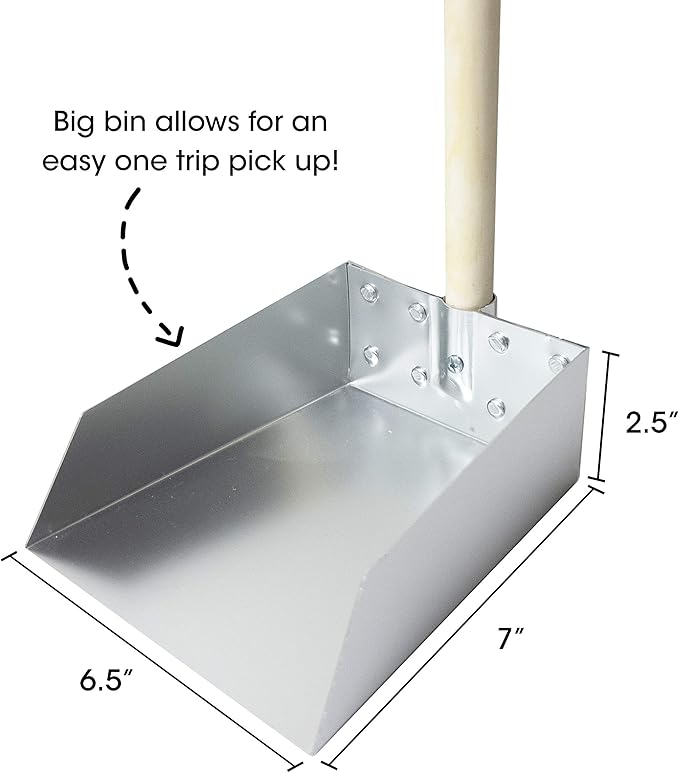 Wood Handle Pooper Scooper Durable Solid Metal Poop Tray with Rake 36.75" Long Handled Scoop | Great for Large or Small Dogs | No Assembly Required | Better for The Environment Than Plastic