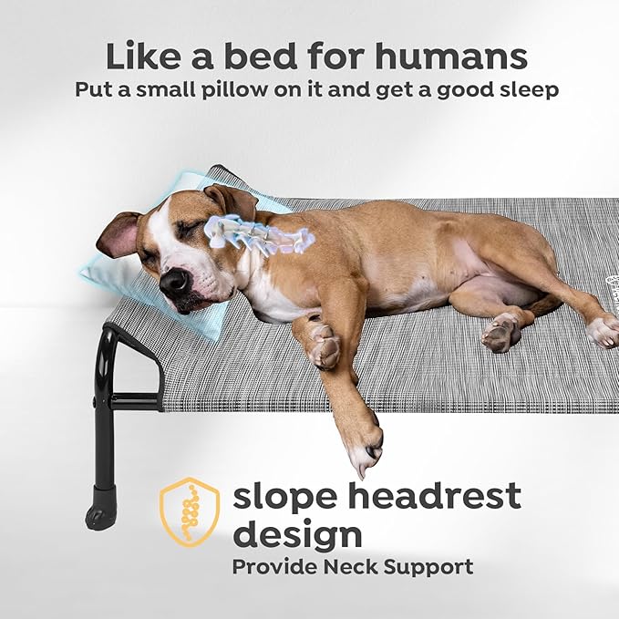 Veehoo Original Elevated Dog Bed - Outdoor Raised Cot for Large Dogs, One-Sided Raised Headboard Cooling Pet Bed, Sleeping Training Cot, Non-Slip & Breathable, XL, CWC2417A