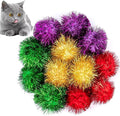AUEAR, 12 Pack 2 Inch Sparkle Ball Shiny Glitter Tinsel Pom Poms Interactive Cat Balls for Kittens (4 Colors, 12 Inch-12 Pack)