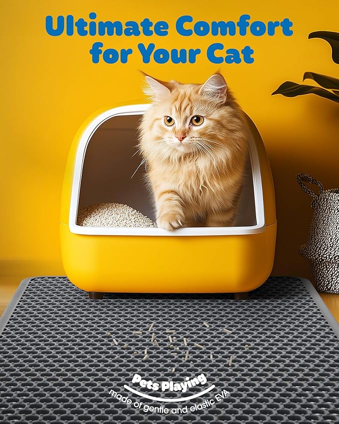 Cat Litter Mat - 46'' x 35'' Small Litter Trapping Mat, Easy to Clean Litter Box Mat, Waterproof, Urine-Proof, Non-Slip Kitty Litter Mats for Floor, Grey