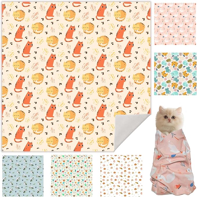 21.7" Cat Grooming Wrap, Cat Wrap for Cutting Nails, Self-Adherent Fabric Wrap for Cats, Cat Burrito Wrap Anti-Scratch, Anti-Escape, Multifunctional Swaddle Wrap Pet Tool (Orange Kitten, Large)