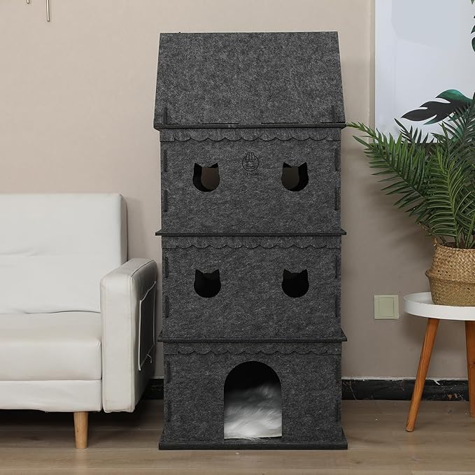 4-Tier Indoor Cat Apartment，Cozy Pet Cat Bed, Hideaway, and Sturdy Cat Castle for Multiple and Large Cats
