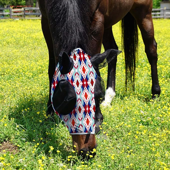 Harrison Howard Super Comfort Stretchy Fitting Horse Fly Mask with UV Protection Soft on Skin with Breathability Tribal Abstract Full Size