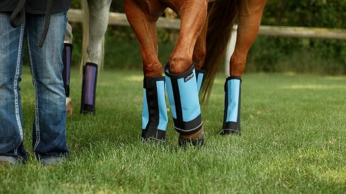 Warrior Fly Boots for Horses - Breathable Mesh Horse Boots for Fly Protection & Leg Comfort - Set of 4 (The Warrior, Light Blue)