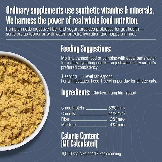 Whole Life Pet Healthy Gut Daily Cat Supplements, Cat Probiotics for Constipation Relief, Anti Diarrhea, Vomit Remedy & Digestive Support, Pumpkin Puree for Cats, Cat Health Supplies - 30-Day Supply