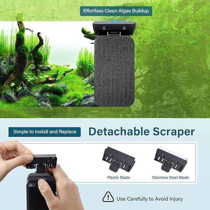 hygger Aquarium Magnetic Glass Clean Tool, Algae Scraper for 0.2-0.6 Inch Thick Fish Tank Floating Scrubber Brush with Two Detachable Blades (S)
