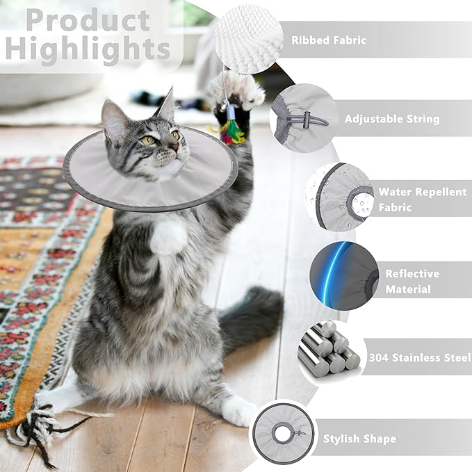 Lightweight Cat Cone Collar Soft, Comfortable Cat Recovery Collar After Surgery, Elizabethan E Collar for Cats, Donut Cones for Cats to Stop Licking (Gray, Large)