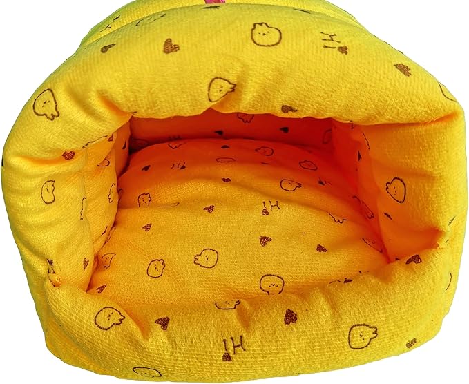 WOWOWMEOW Guinea-Pigs Bed,Hamster Bed,Small Animals Warm Hanging Cage Cave Bed (L, Heart-Yellow)