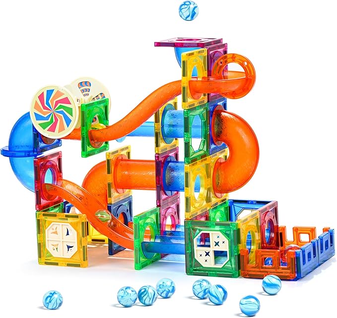 MAGBLOCK 85Pcs Marble Run Magnetic Tiles Toy Building Blocks STEM Educational Child Brain Development Kit Magnet Construction Toys for Boys Girls Kids Age 5 6 7+ Years Old