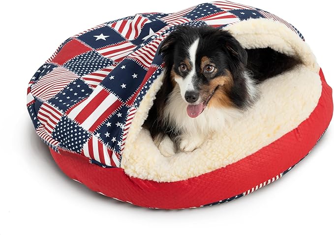 Snoozer Luxury Cozy Cave Pet Bed, Wag Collection, Extra Large - Starpatch Red Diamond