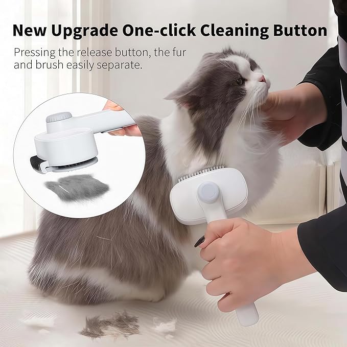 Marchul 2-in-1 Cat Grooming Brush, Cat Brushes with Release Button & Deshedding Dematting Rake, Grooming Comb Tool for for Long or Short Haired Pets, Reduce Shedding, Remove Knots and Massage, White