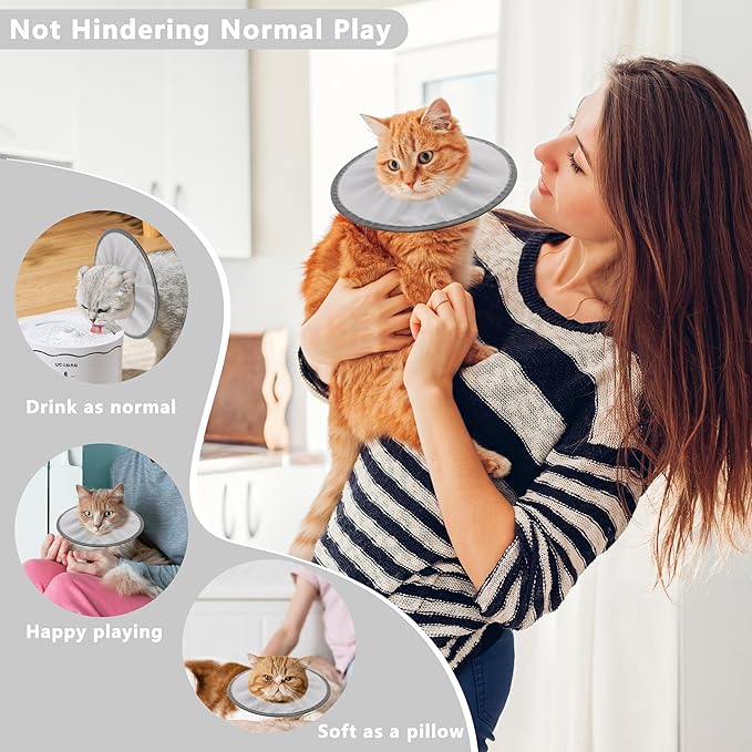 Lightweight Cat Cone Collar Soft, Comfortable Cat Recovery Collar After Surgery, Elizabethan E Collar for Cats, Donut Cones for Cats to Stop Licking (Gray, Large)