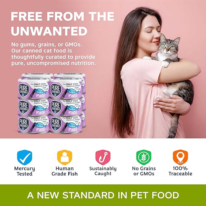 Tuna and Sardine Pate, Canned Wet Cat Food, 100% Mercury-Tested, Moist Can Fish, Grain-Free Protein, Non-GMO, 12 Pack