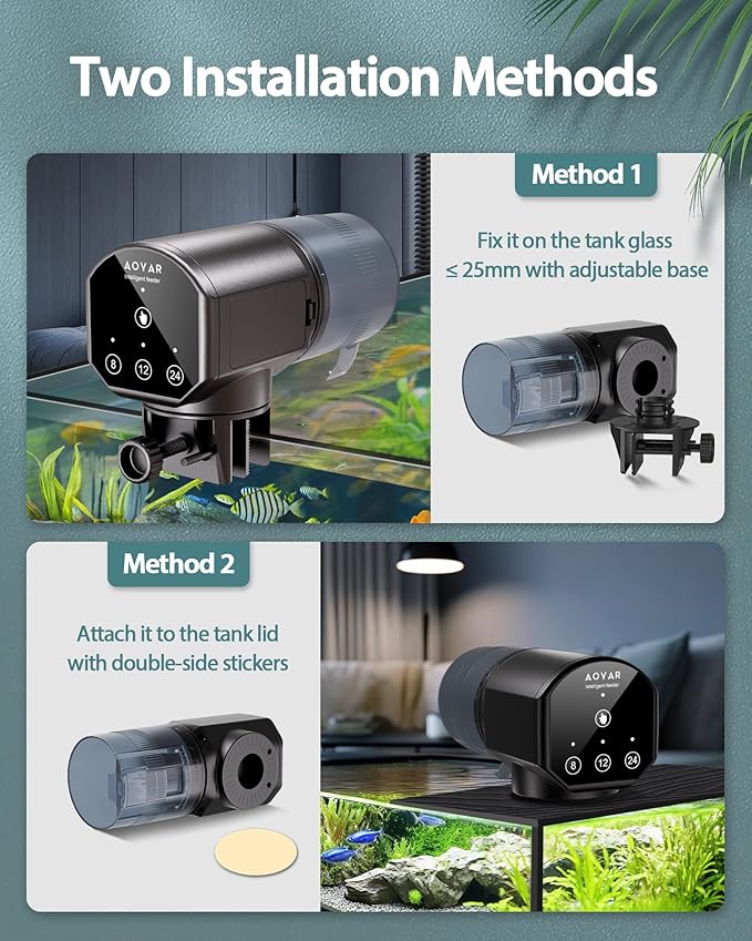 Automatic Fish Feeder Dispenser for Aquarium: 200ml Large Capacity Auto Feeders for Small Tank Turtle Betta Koi - Battery Food Feeding Timer for Flakes Pellet Vacation Weekend Day