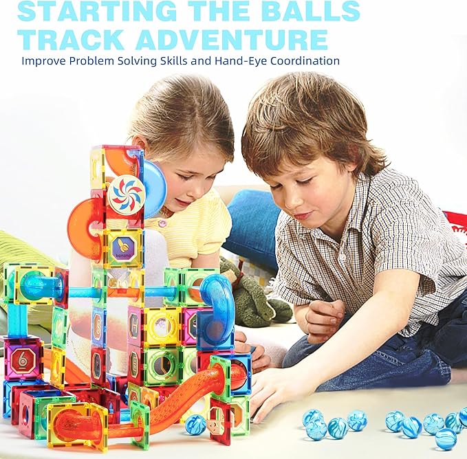 MAGBLOCK Magnetic Tiles 176Pcs Marble Run Children's Educational Toys for Developing Mathmatics and Physics Skills and for Developing Creativity and Imagination Toys for Kids Age 8 9 10+ Years Old