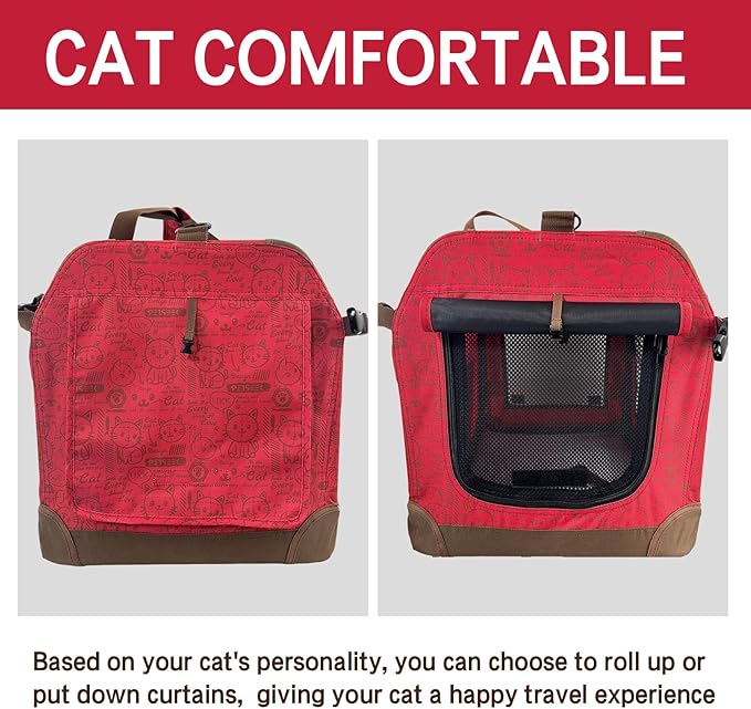 Extra Large Cat Carrier Soft Sided, Portable Small Dog Carrier for 2 Cats, 24"x16.5"x16" Car Travel Folding Comfortable Design, Red