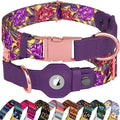 AirTag Dog Collar for Small Medium Large Breed - Adjustable Cute Pattern Dog Collar with Airtag Holder - Soft Leather Tracker GPS Apple Air Tag Pet Collars (X-Small, 9"-12" Neck Fit, Peonies)