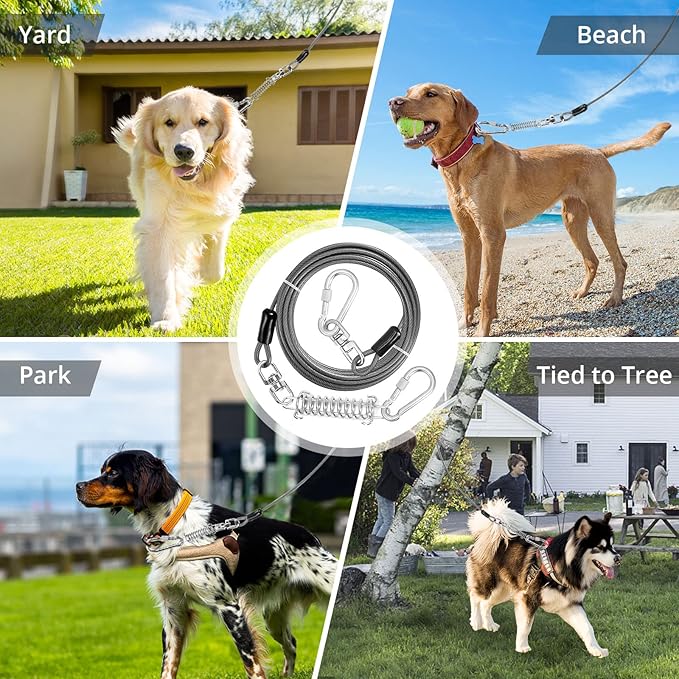 Jenico 100 FT Dog Runner Cable with Swivel Hook, Outdoor and Camping Dog Leash Run Tether, Rust-Proof Training Line for Small to Medium Pets Up to 500 LBS