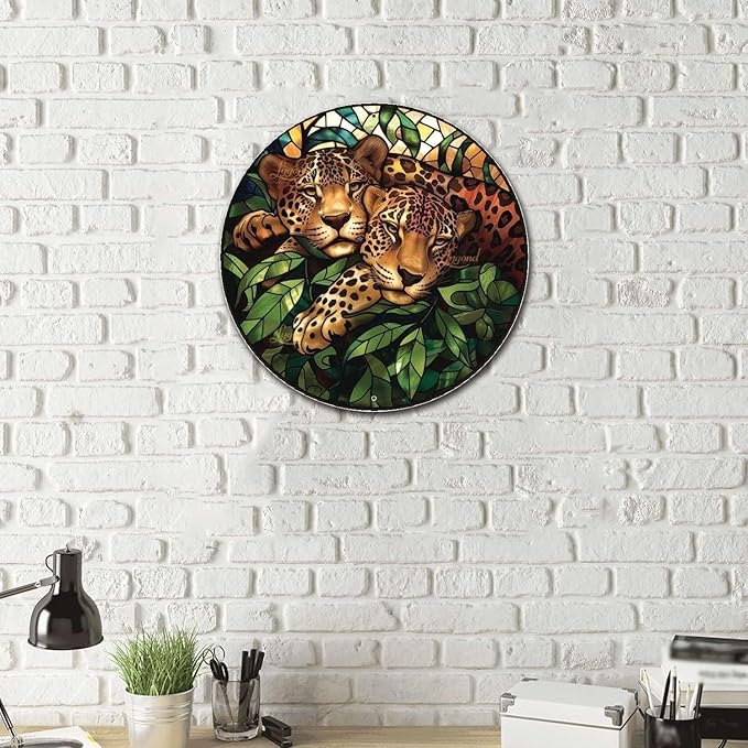 Lygond Metal Jaguar Garden Sign - Circular Stained Glass, 88 Inches