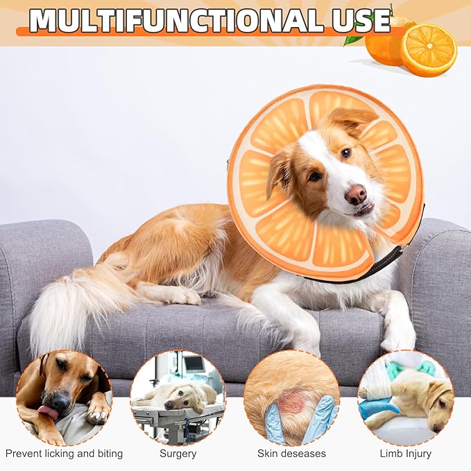 KOOLTAIL Inflatable Dog Cone Collar, Soft Dog Cone Alternative for Large Medium Small Dogs After Surgery, Cute Costume Adjustable Donut Neck Cone for Dogs Cats, Comfortable Recovery E Collar,Orange L