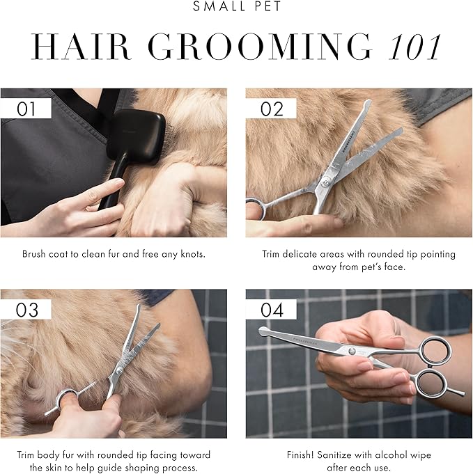 Tweezerman 7" Pet Grooming Scissors with Safety Round Tips, Professional Curved Grooming Shears for Dogs and Cats