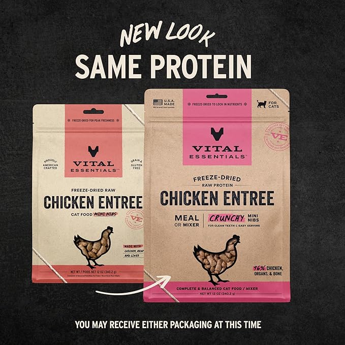 Vital Essentials Freeze-Dried Raw Chicken Meal or Mixer Cat Food Crunchy Nibs, 12 oz