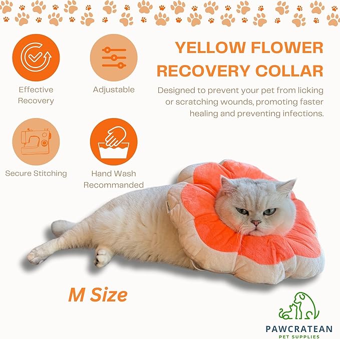 Adjustable Comfy Flower Style Elizabeth Collar for Cats Puppies Soft Recovery Cone Pet Protective Neck Collar (Orange, Samll)